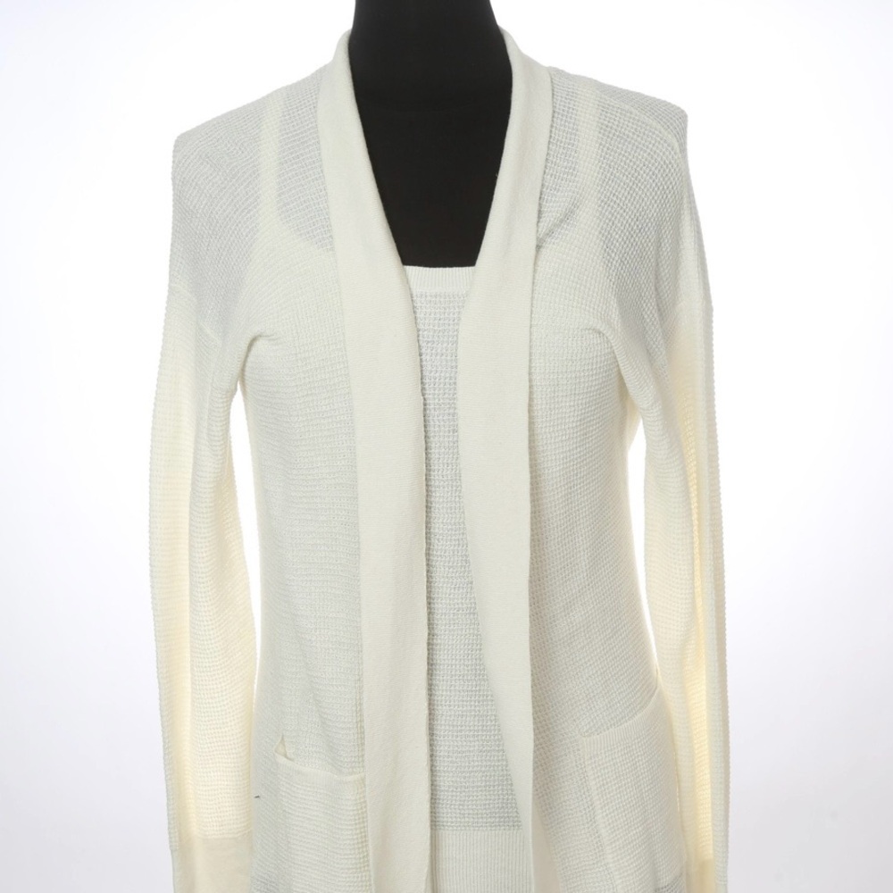 BANNA REPUBLIC SPRING SUMMER WHITE WAFFLED 2 PIECE LONG CARDIGAN / TANK SET M